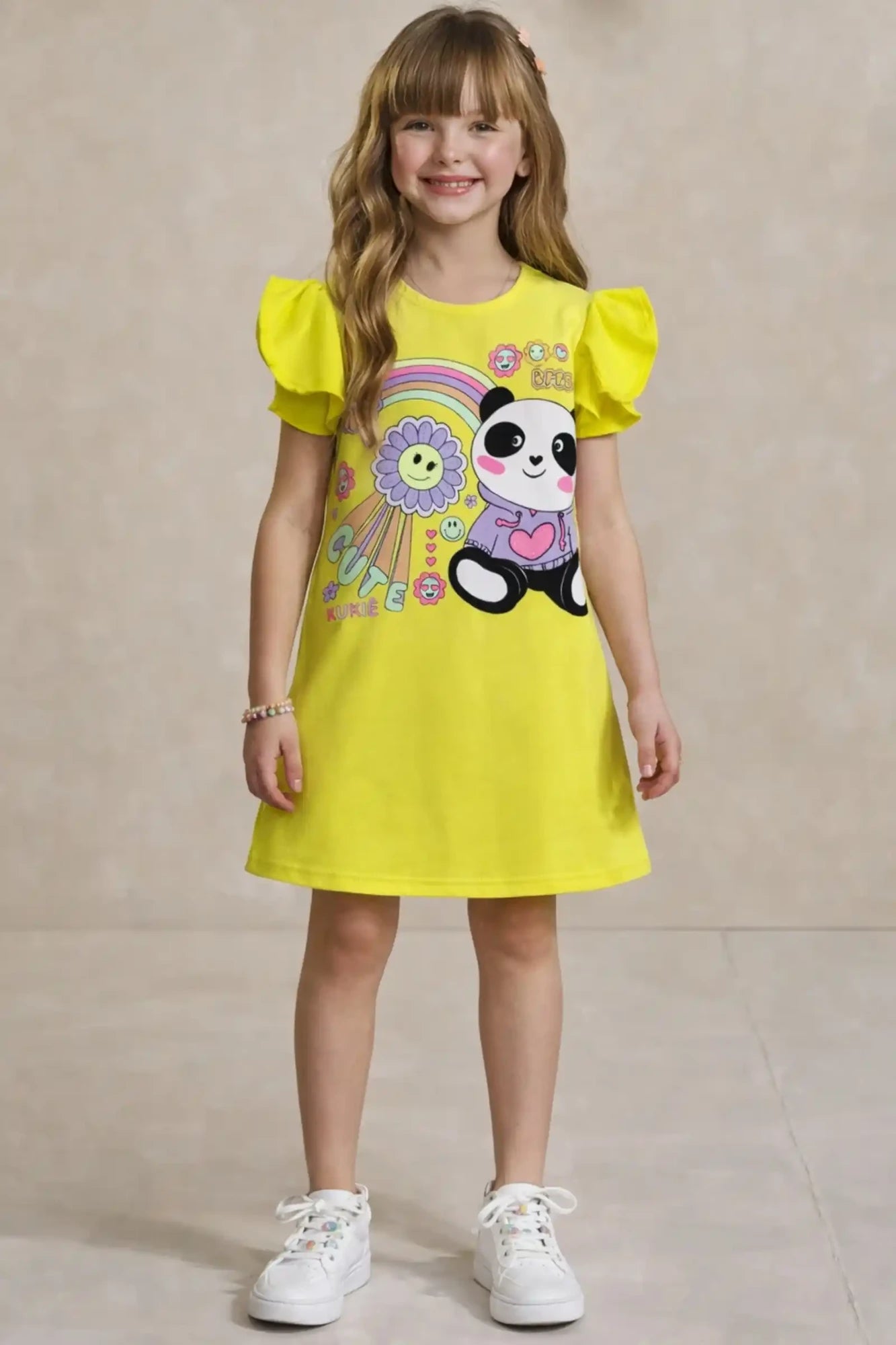 Vestido Infantil Kukiê Verde Neon Pandinha Cute