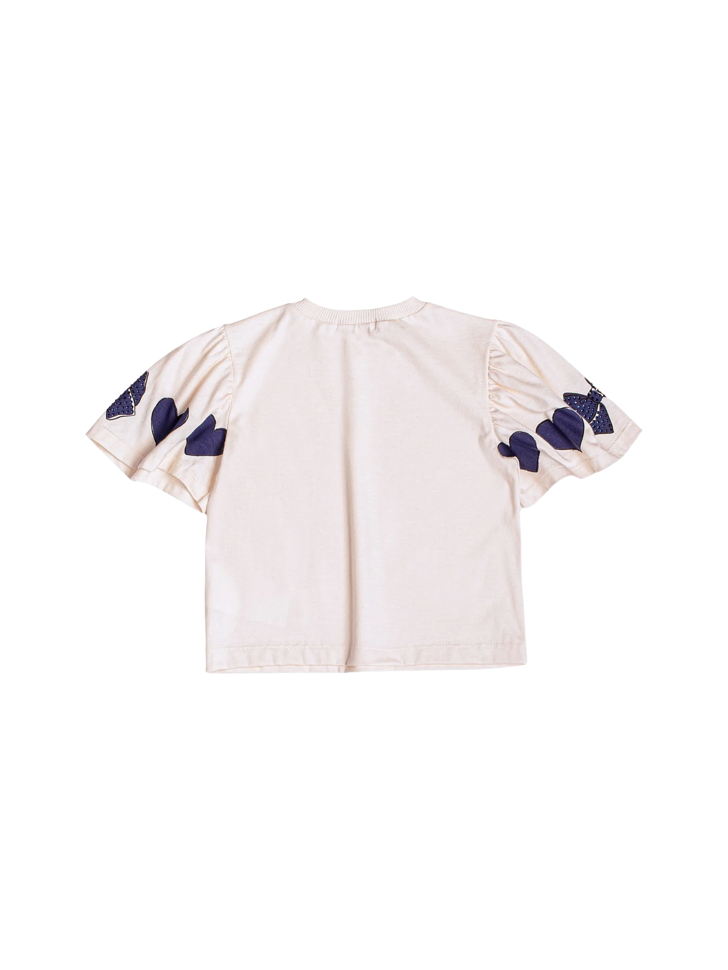 Blusa Infantil Momi Inverno Manga Curta Bege Corações Azul