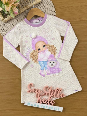 Vestido Infantil Kukiê Inverno Térmico Off White Menininha Esqui