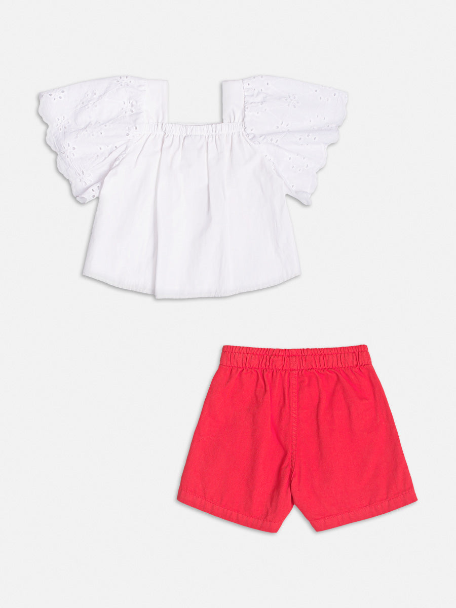 Conjunto Infantil Momi Verão Shorts Vermelho e Blusa Cerejinha
