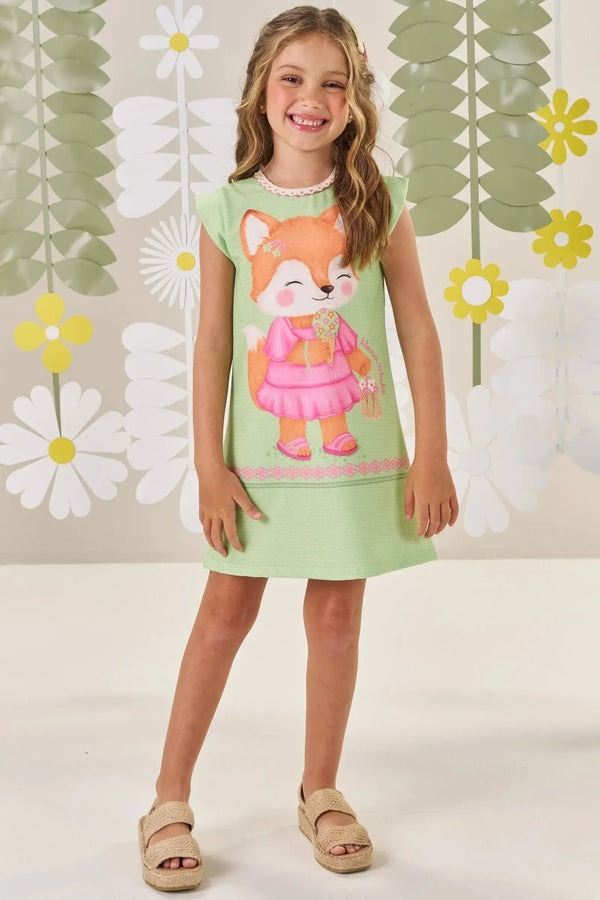 Vestido Infantil Kukiê Verão Verde Raposinha
