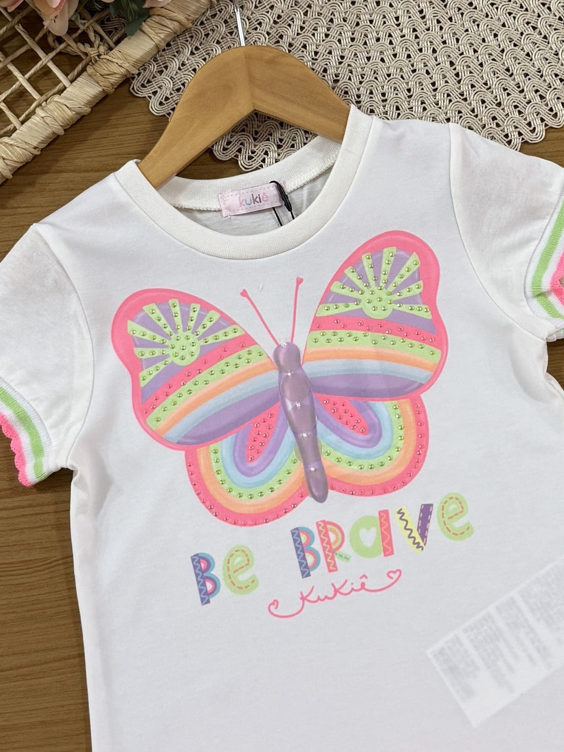 Blusa Infantil Kukiê Verão Branca Borboleta com Strass