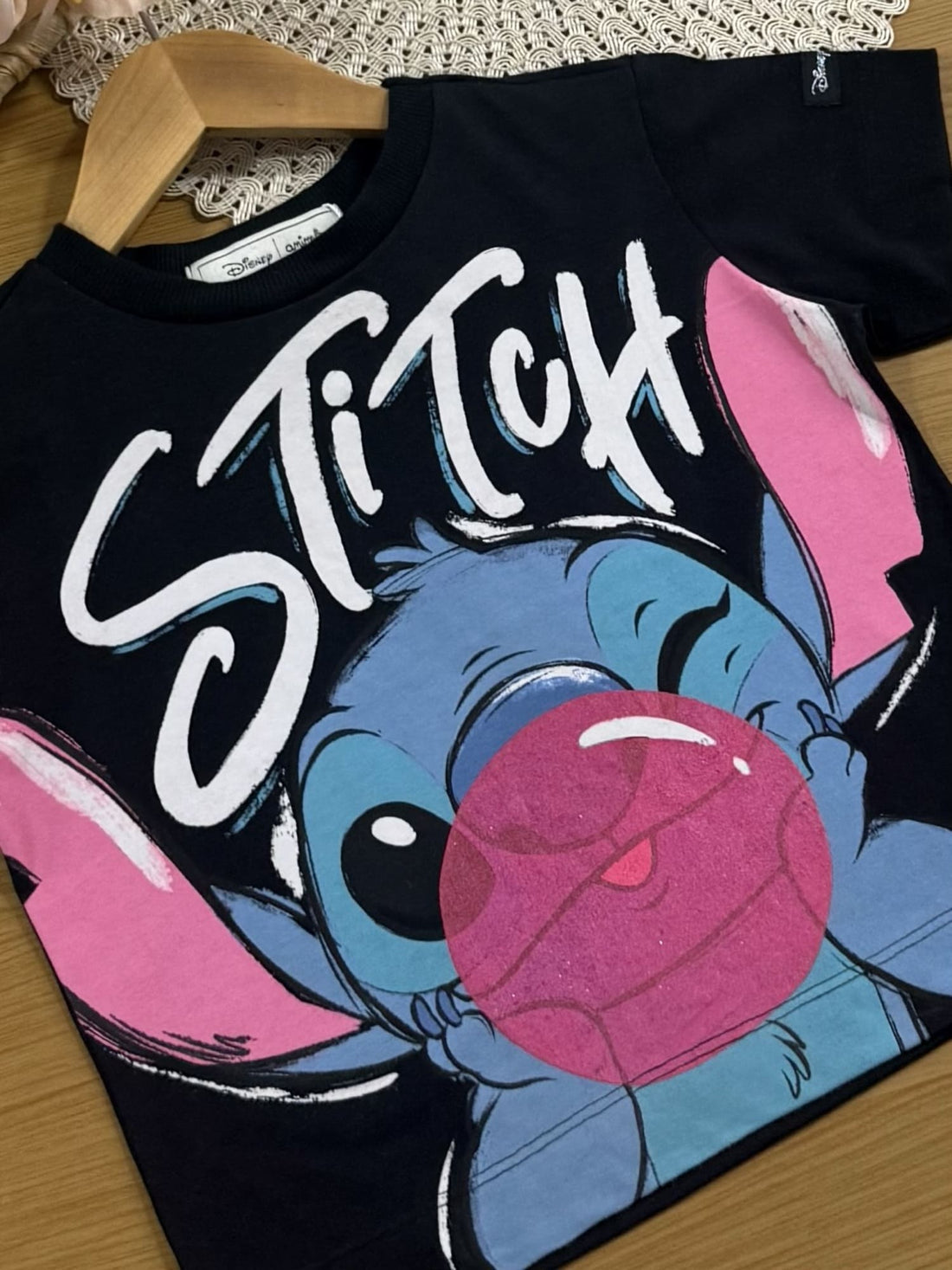 Blusa Infantil Animê Preta Stitch Disney