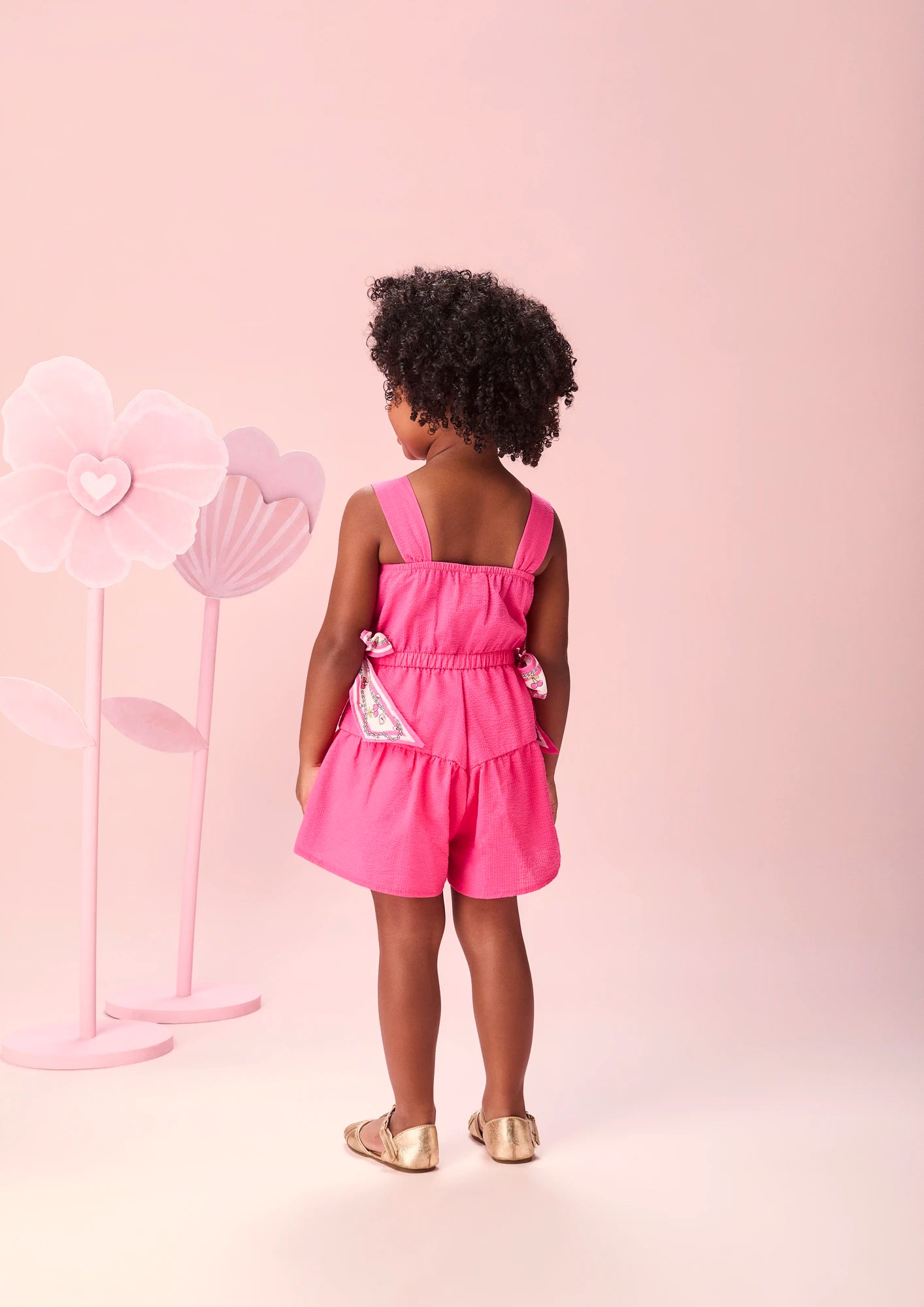 Macacão Curto Infantil Menina Momi Rosa com Laço
