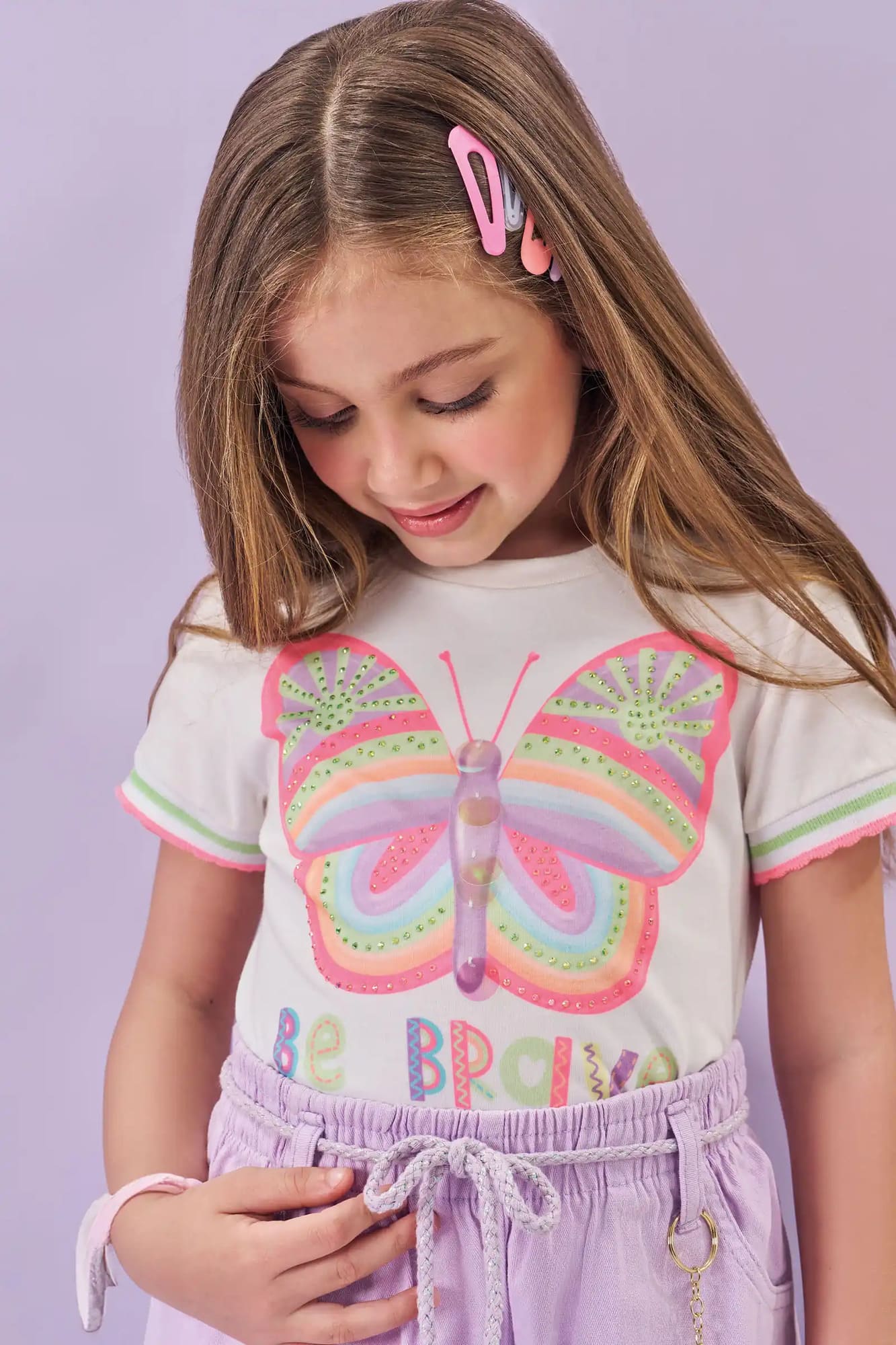 Blusa Infantil Kukiê Verão Branca Borboleta com Strass