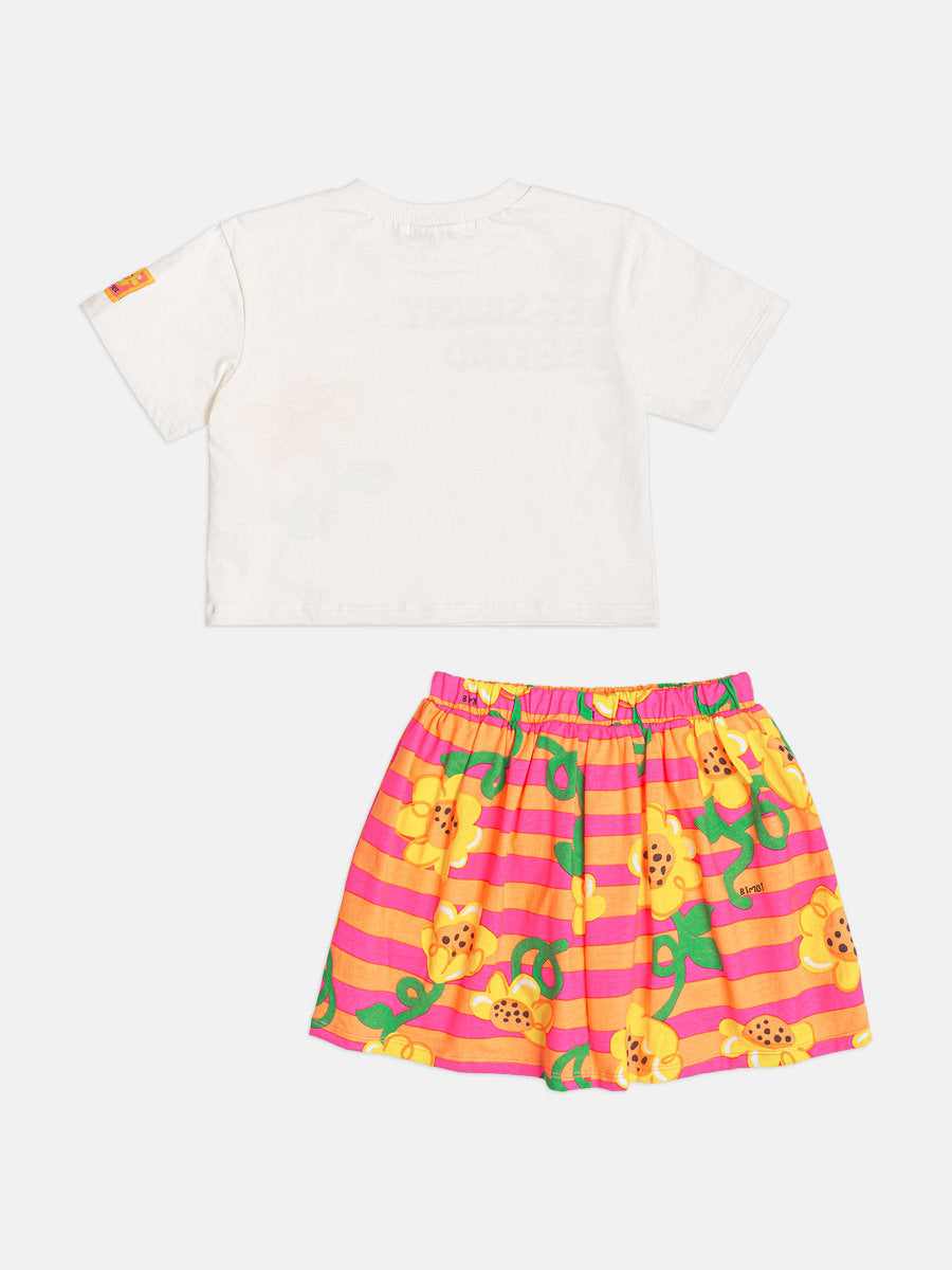 Conjunto Infantil Menina Bimbi com Saia Laranja e Blusa Branca Abelinha