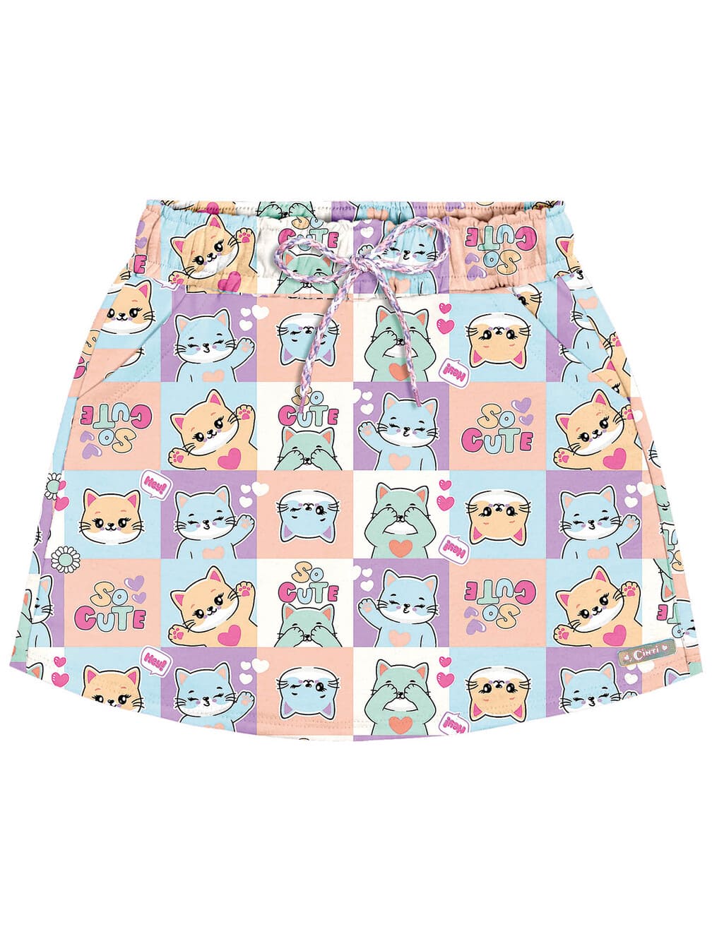 Conjunto Infantil Cinti Verão Shorts Saia e Blusa Azul Cute
