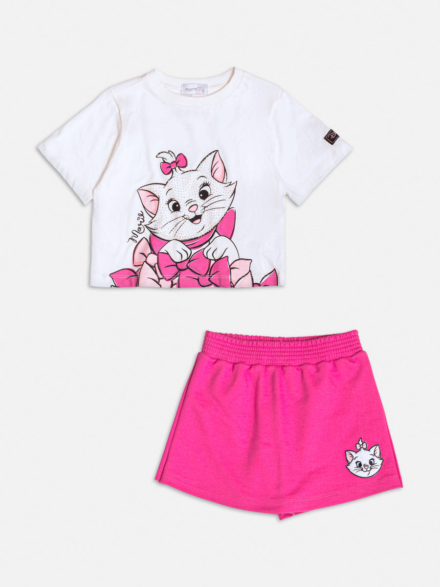 Conjunto Infantil Momi com Shorts Saia Rosa e Blusa Branca Marie com Strass Disney
