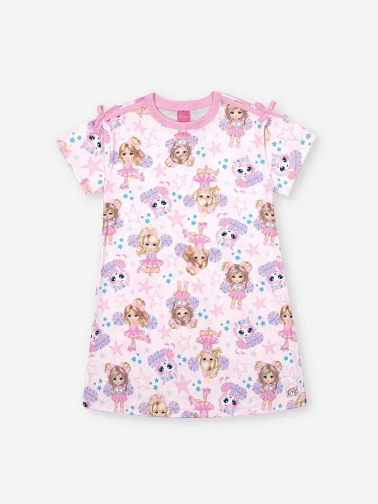 Vestido Infantil Cinti Verão Rosa Unicórnio e Lider de Torcida