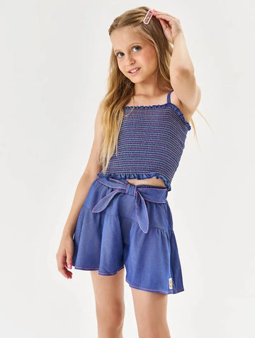 Conjunto Infantil Cinti Verão Shorts Jeans e Blusa Lastex
