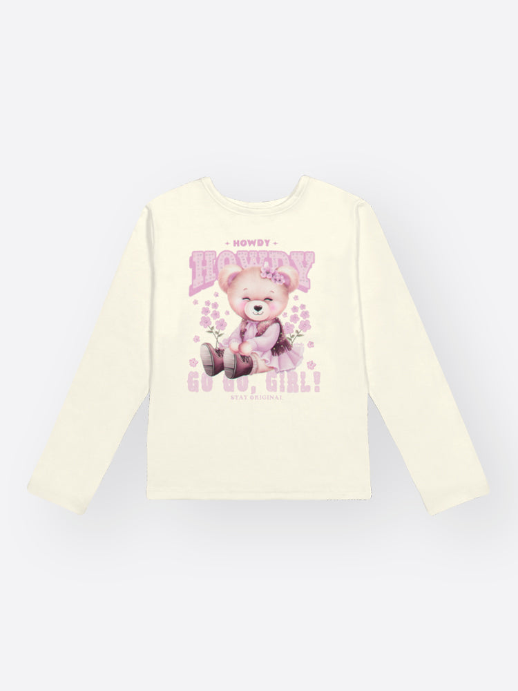 Conjunto Infantil Cinti Inverno com Saia Rosa Peluciada e Blusa Branca Ursinha Strass com Bolsinha