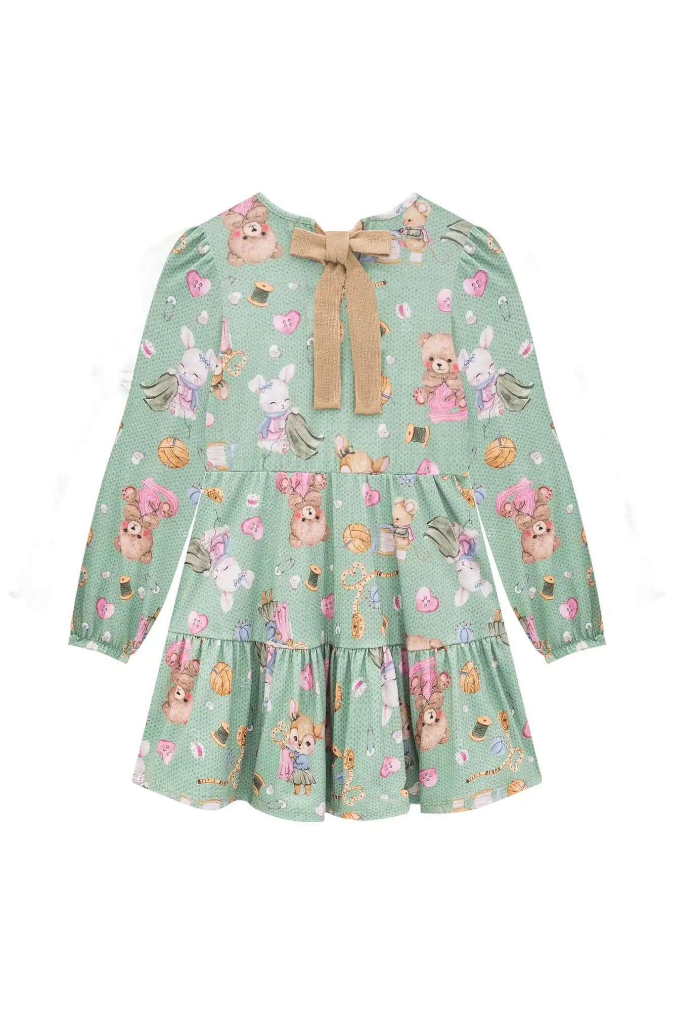 Vestido Infantil Kukiê Alecrim Inverno Verde Animais