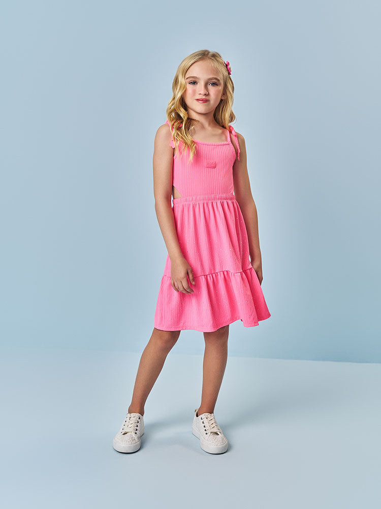 Vestido Infantil Cinti Verão Rosa com Strass