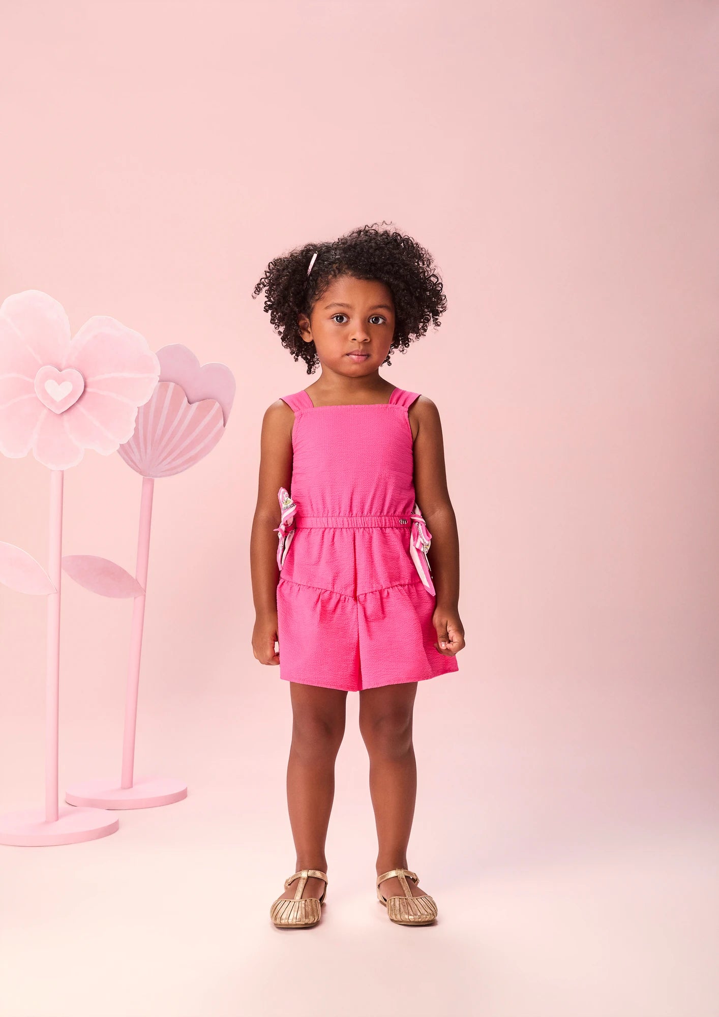 Macacão Curto Infantil Menina Momi Rosa com Laço
