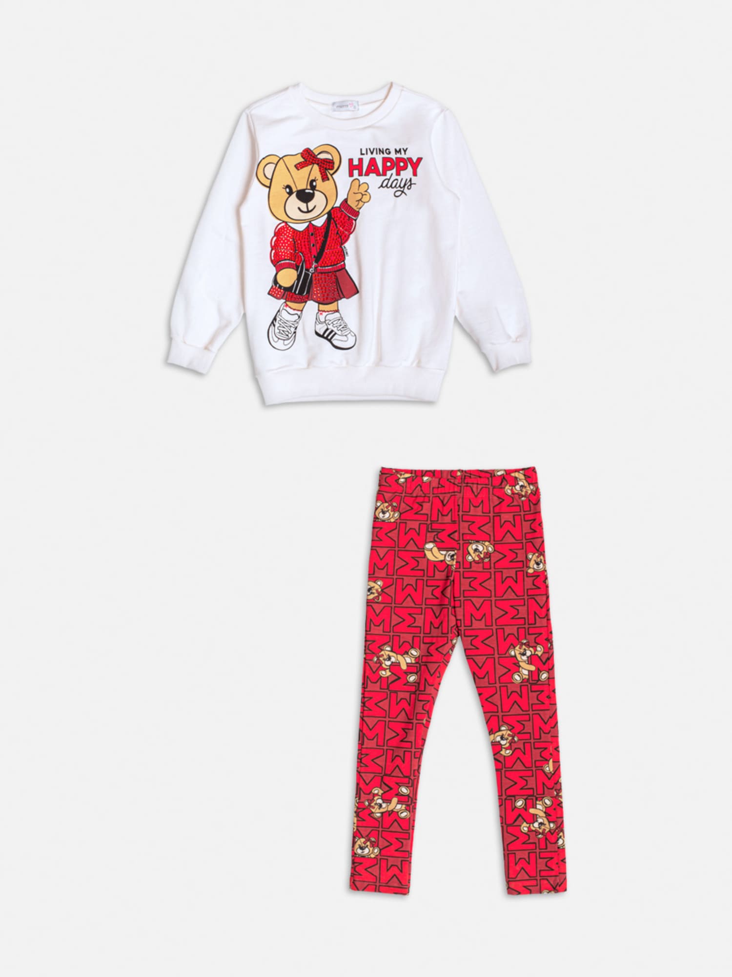 Conjunto Infantil Momi Inverno com Calça e Casaco Branco Ursinha Happy com Strass