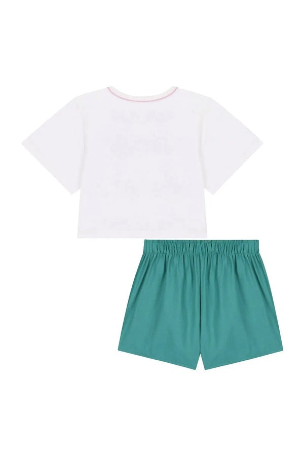 Conjunto Infantil Kukiê Verão com Shorts Saia Azul e Blusa Branca Sereia