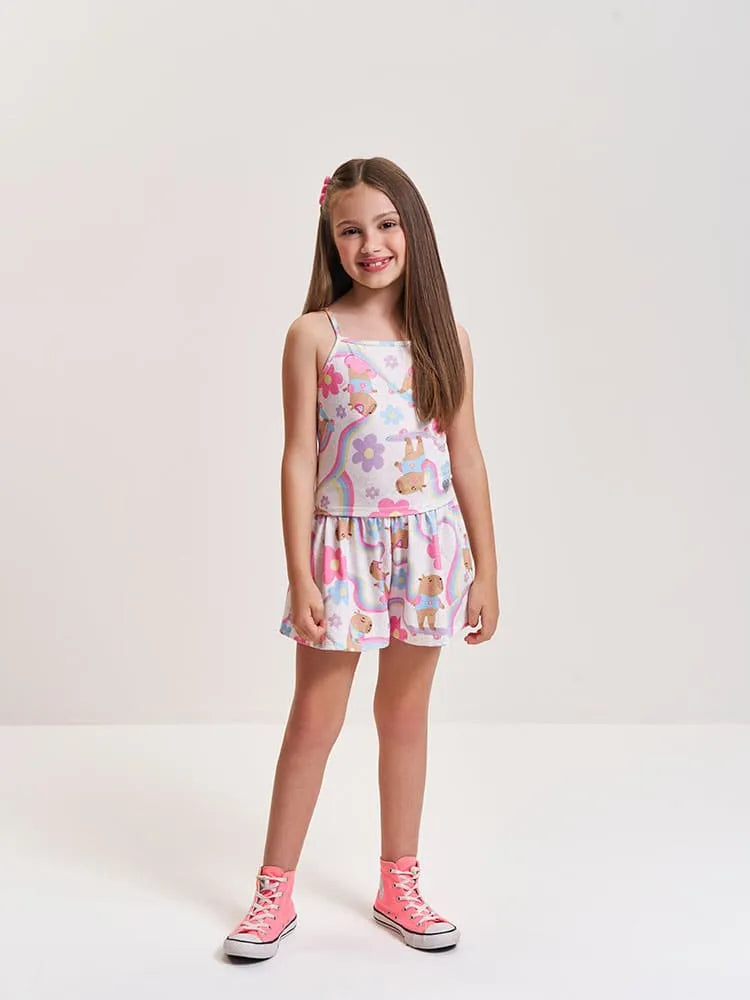 Conjunto Infantil Menina Cinti com Shorts e Blusa Capivarinha Floral