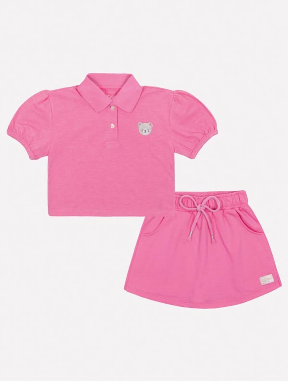 Conjunto Infantil Cinti Verão Shorts Saia e Camisa Polo Rosa