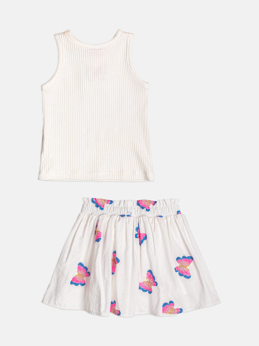 Conjunto Infantil Menina Momi com Saia e Blusa Borboletinhas Bordadas