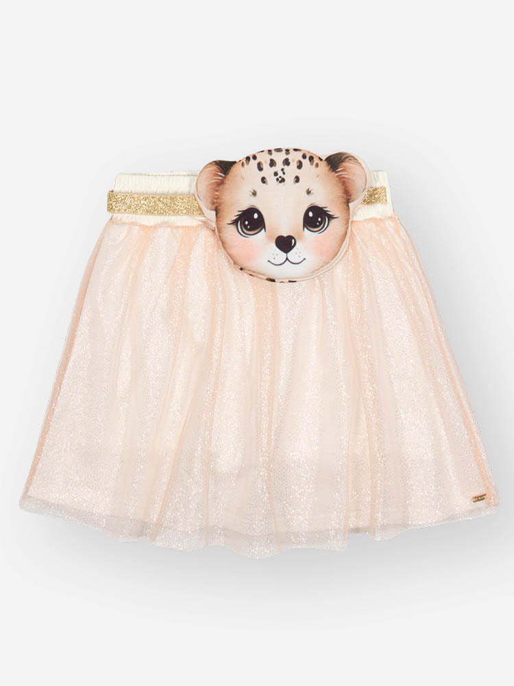 Conjunto Infantil Cinti Verão com Saia em Tule Oncinha e Regata Branca