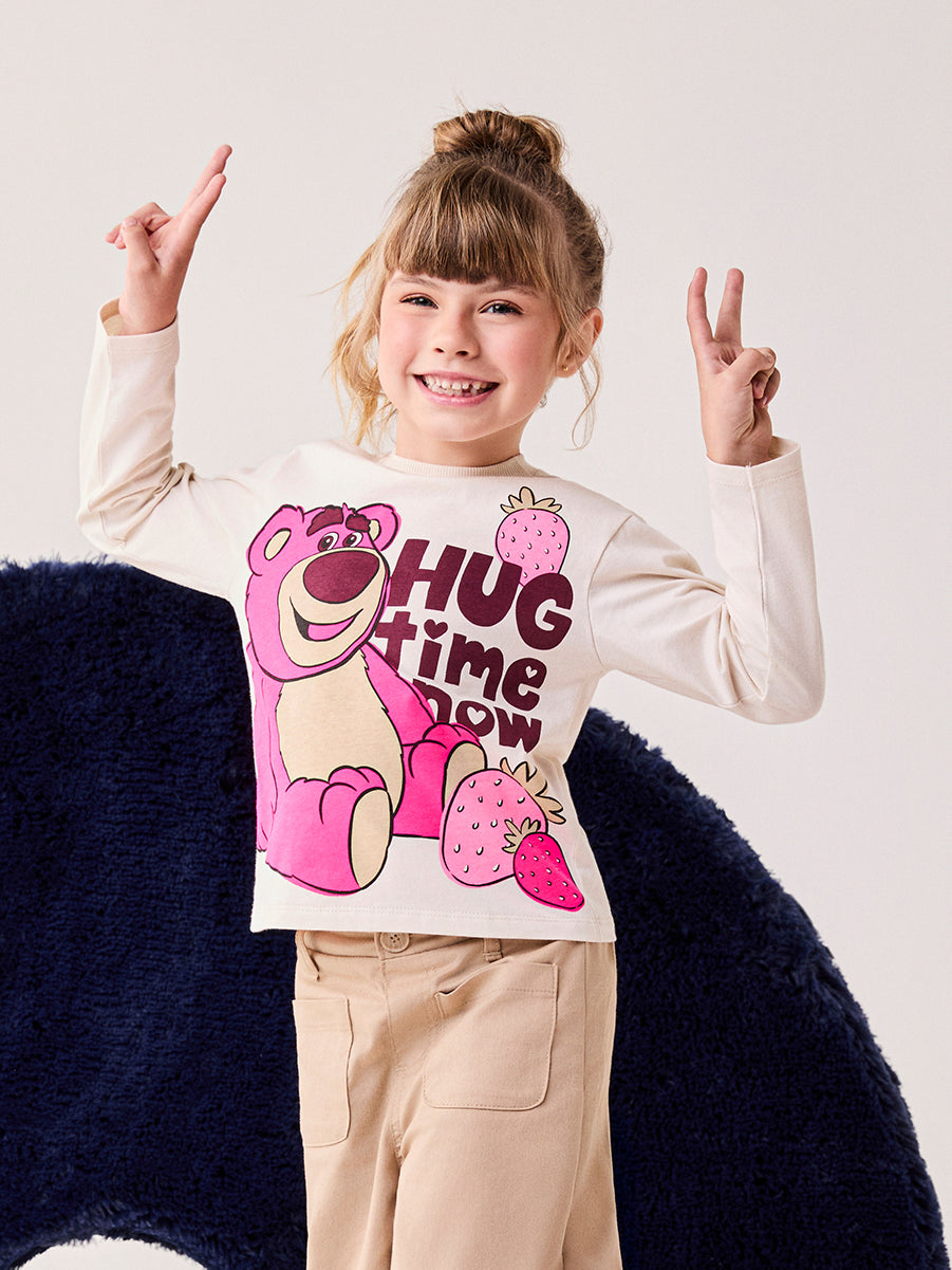Blusa Infantil Bimbi Inveno Manga Longa Bege Lotso