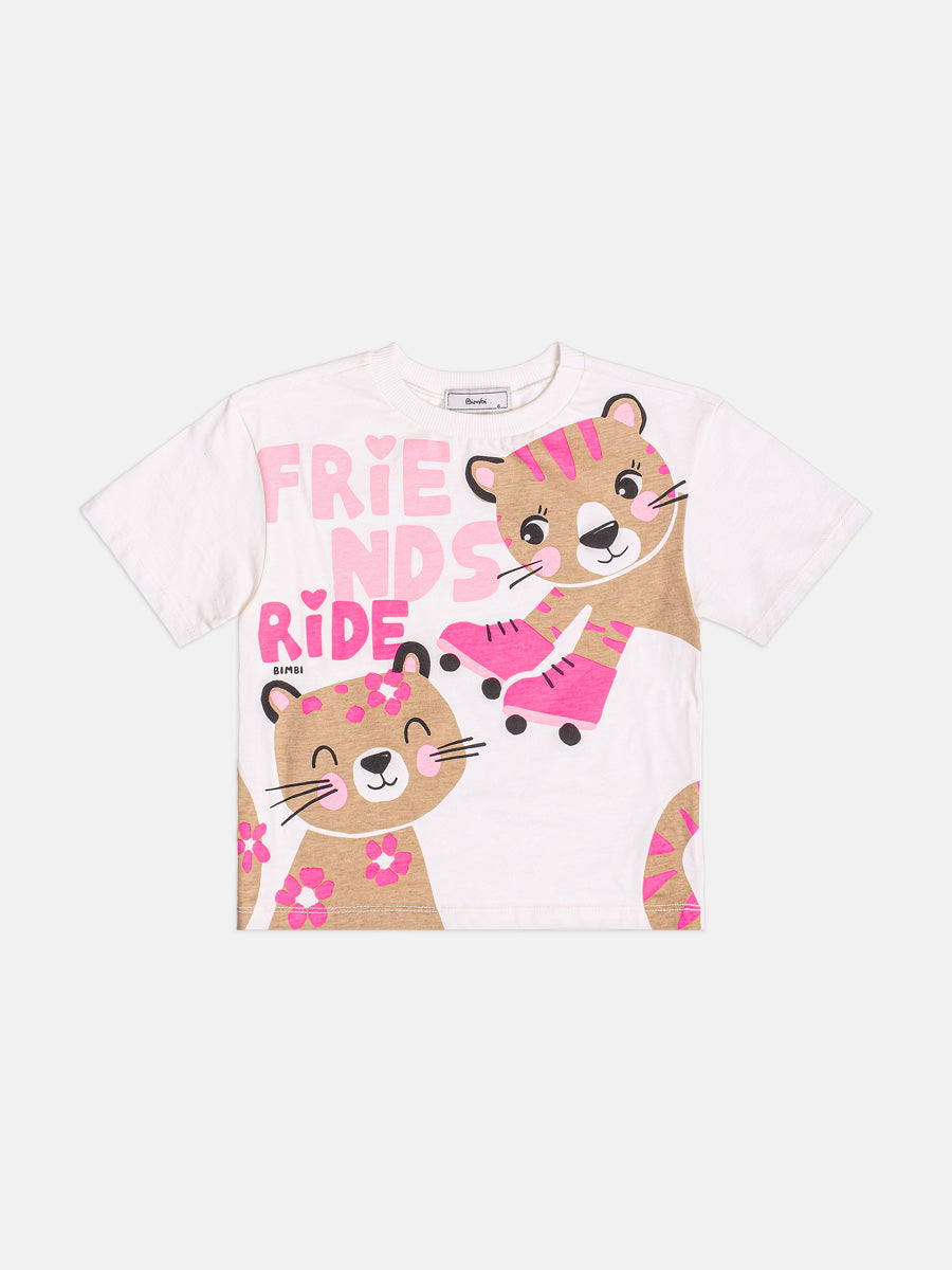 Blusa Infantil Bimbi Inverno Manga Curta Rosa Oncinha Friends
