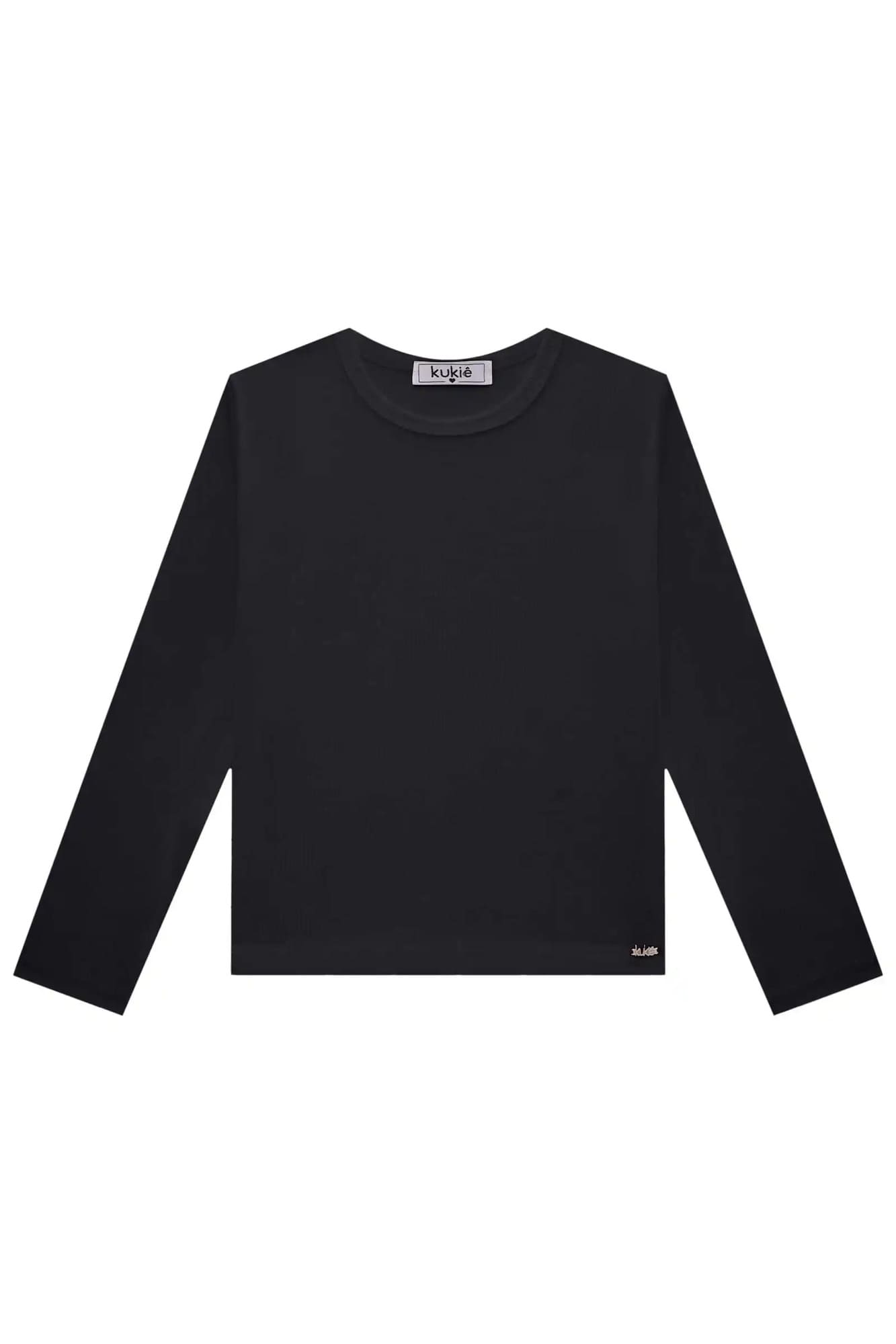 Blusa Infantil Kukie Inverno Manga Longa Estampa Lisa Preta Canelada