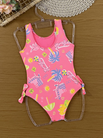 Maiô Infantil Cinti Verão Rosa Animais na Praia