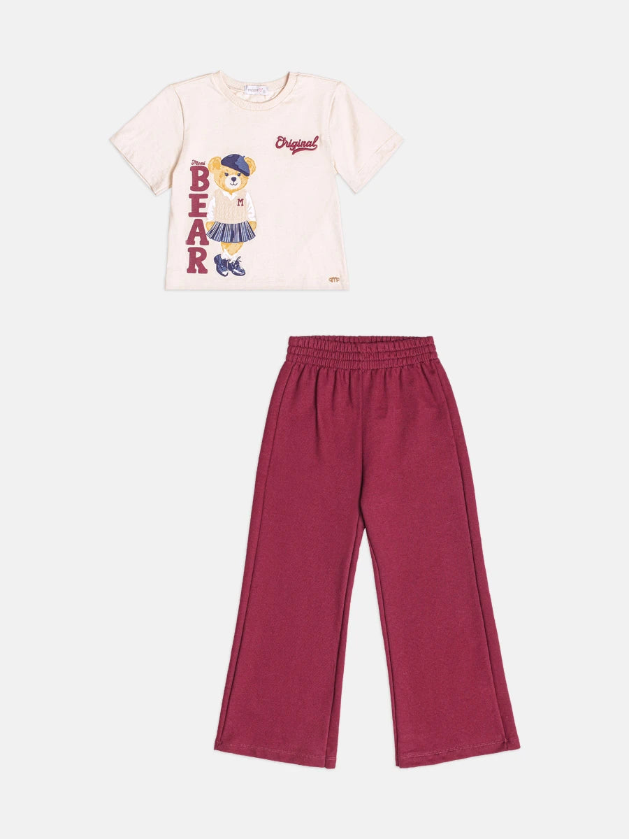 Conjunto Infantil Momi Inverno com Calça Vinho e Blusa Manga Curta Bear