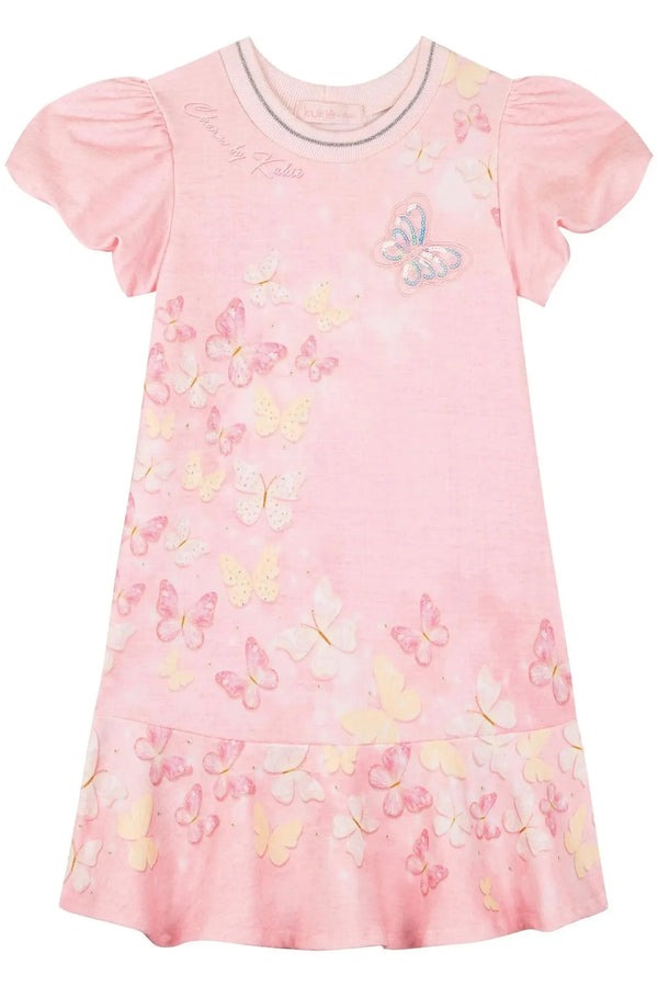 Vestido Infantil Kukiê Verão Rosa Borboletas