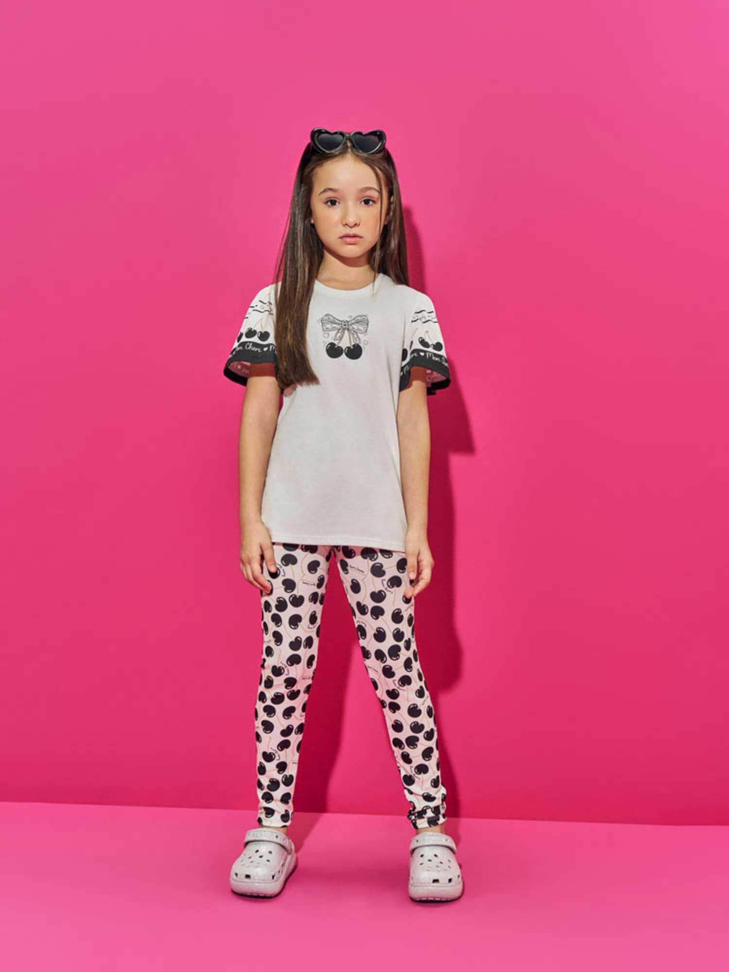 Conjunto Infantil Belime Verão com Calça Legging e Blusa Branca Cereja