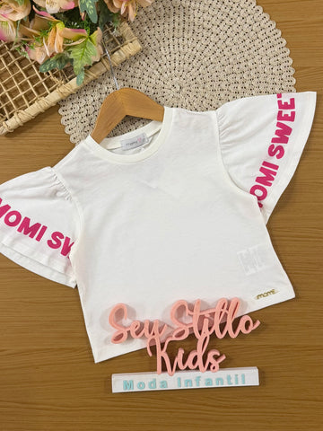 Blusa Infantil Momi Inverno Manga Curta Branca Sweet