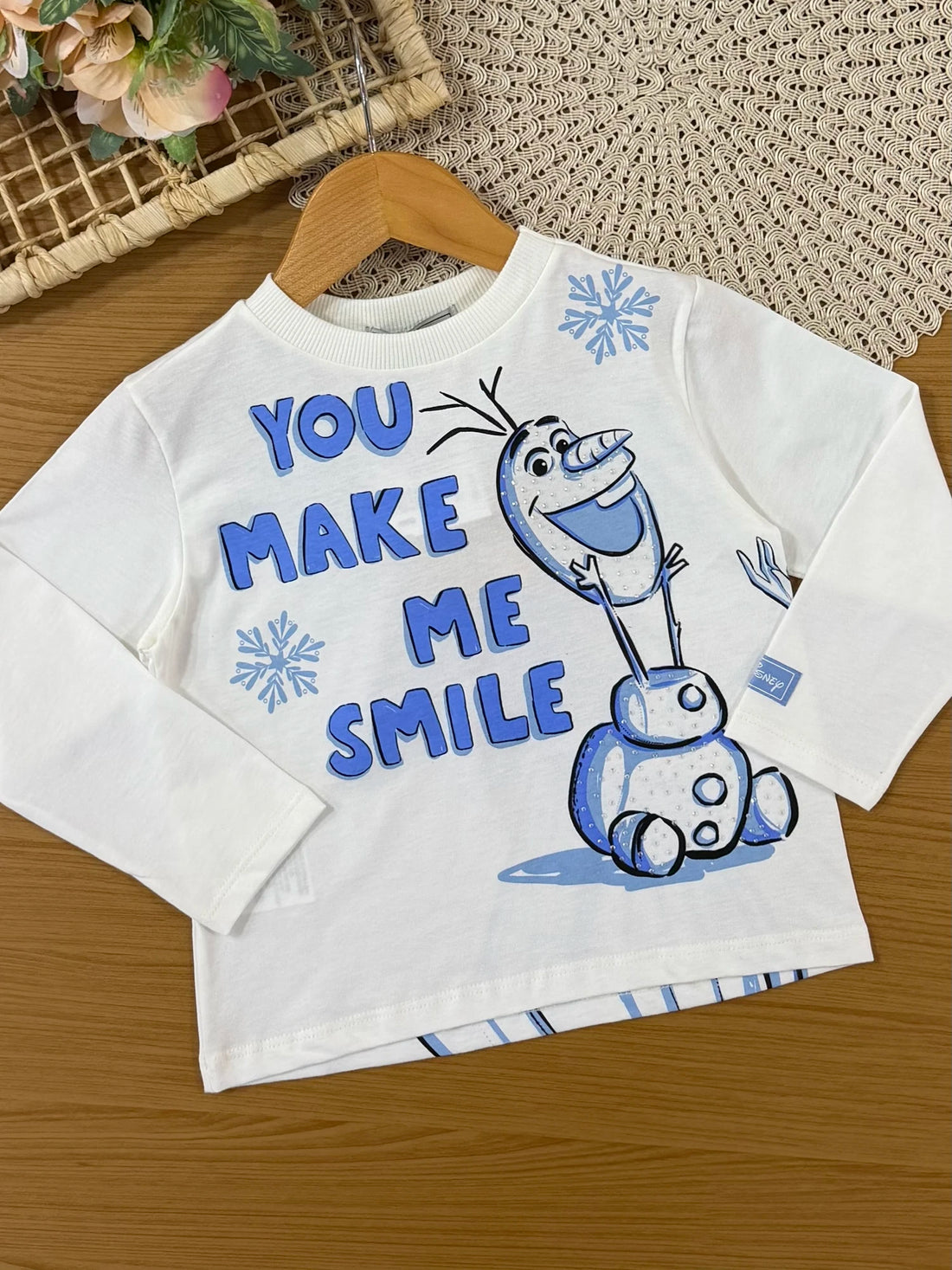 Conjunto Infantil Bimbi Inverno com Saia Azul em Tule e Blusa Manga Longa Olaf Strass Disney