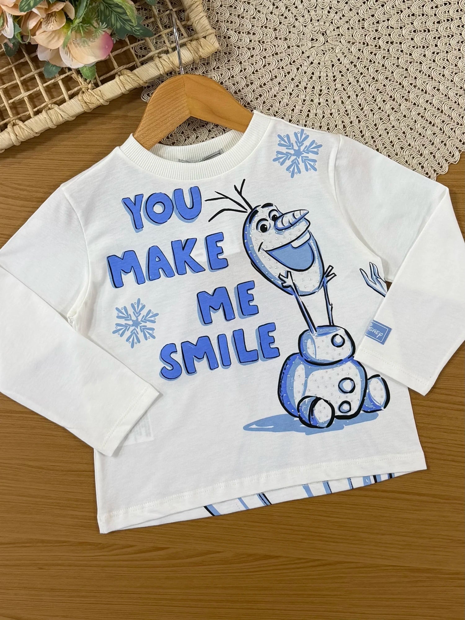 Conjunto Infantil Bimbi Inverno com Saia Azul em Tule e Blusa Manga Longa Olaf Strass Disney