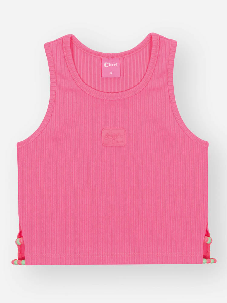 Conjunto Infantil Cinti Verão com Shorts Estampado Colorido e Regata Rosa