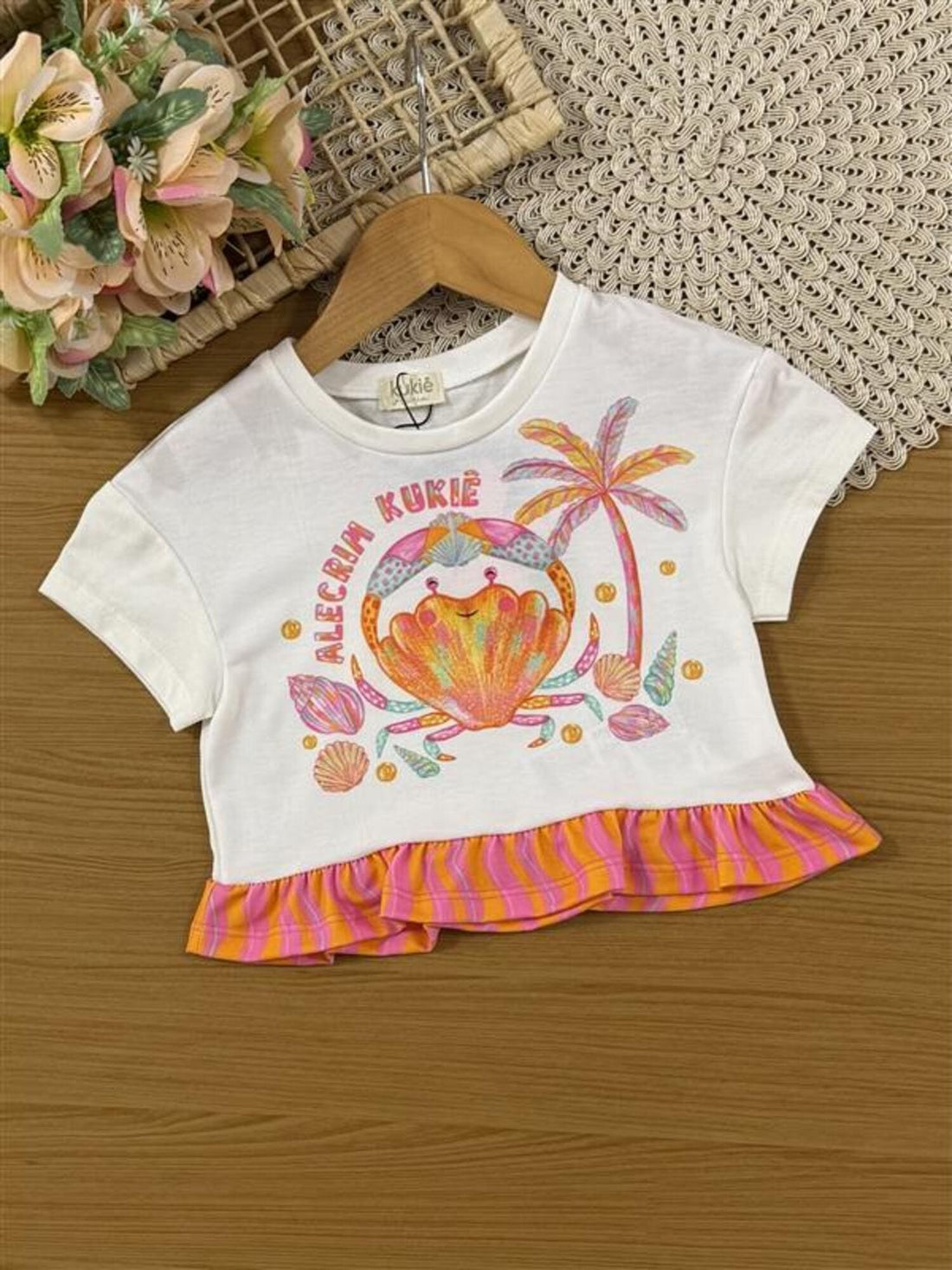 Conjunto Infantil Kukiê Verão com Shorts Laranja e Blusa Branca Siri