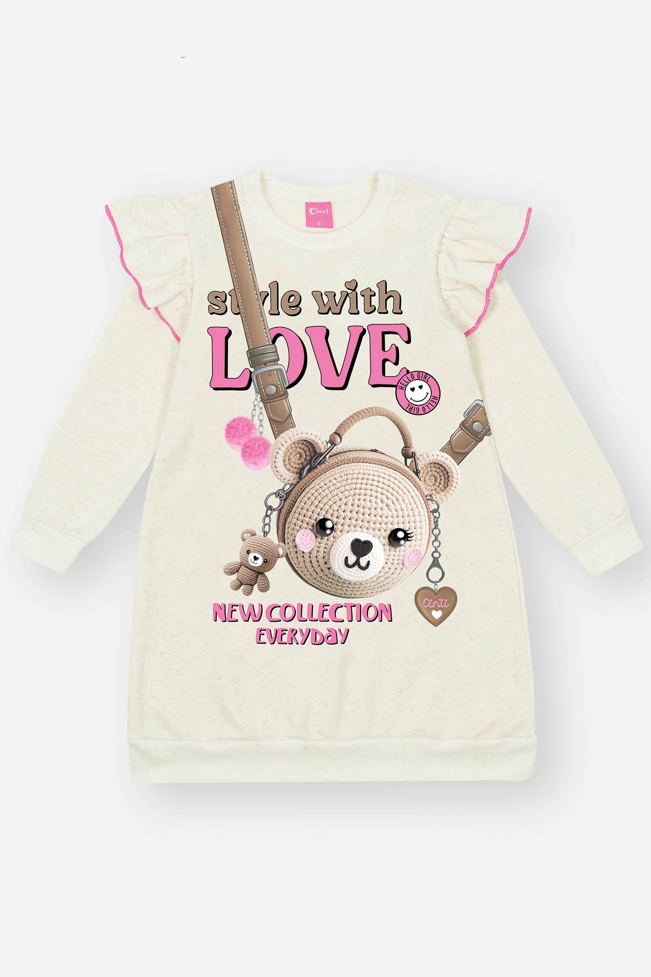 Vestido Infantil Cinti Inverno Off White Ursinho Love