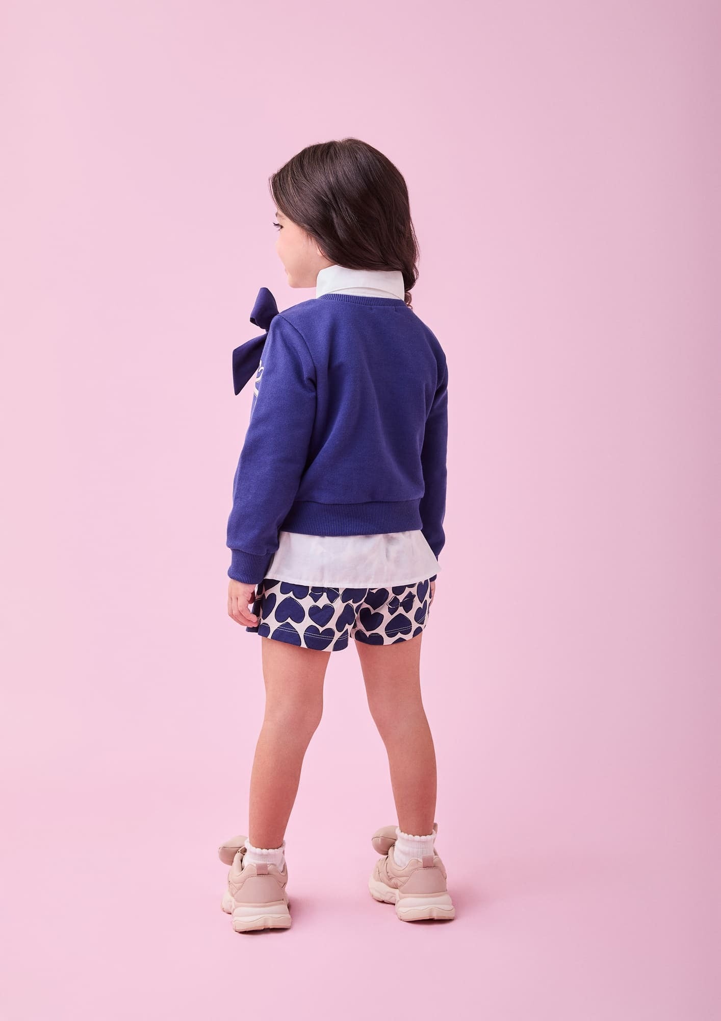 Conjunto Infantil Momi Inverno Short Saia e Casaco Azul com Laço