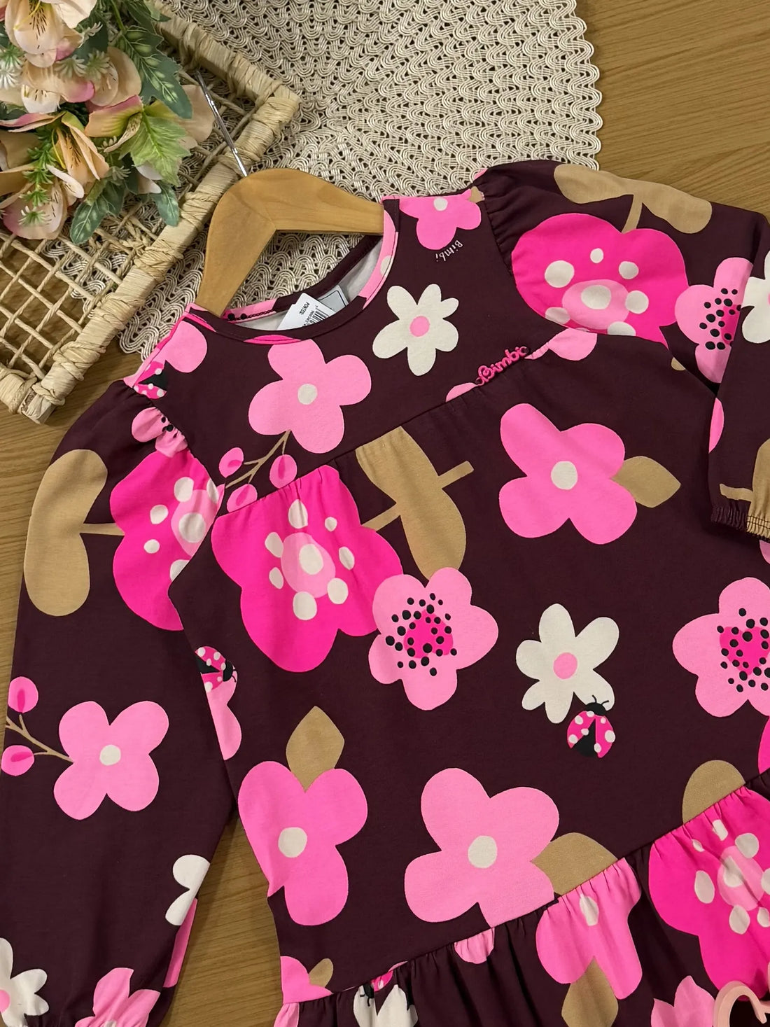 Vestido Infantil Bimbi Invero Vinho Flores