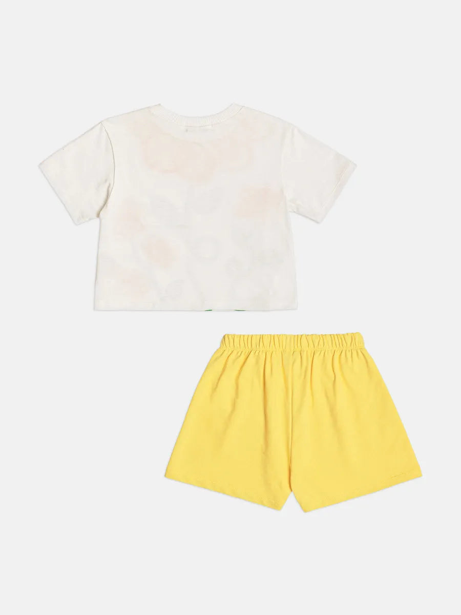 Conjunto Infantil Menina Bimbi com Shorts Amarelo e Blusa Branca Flores