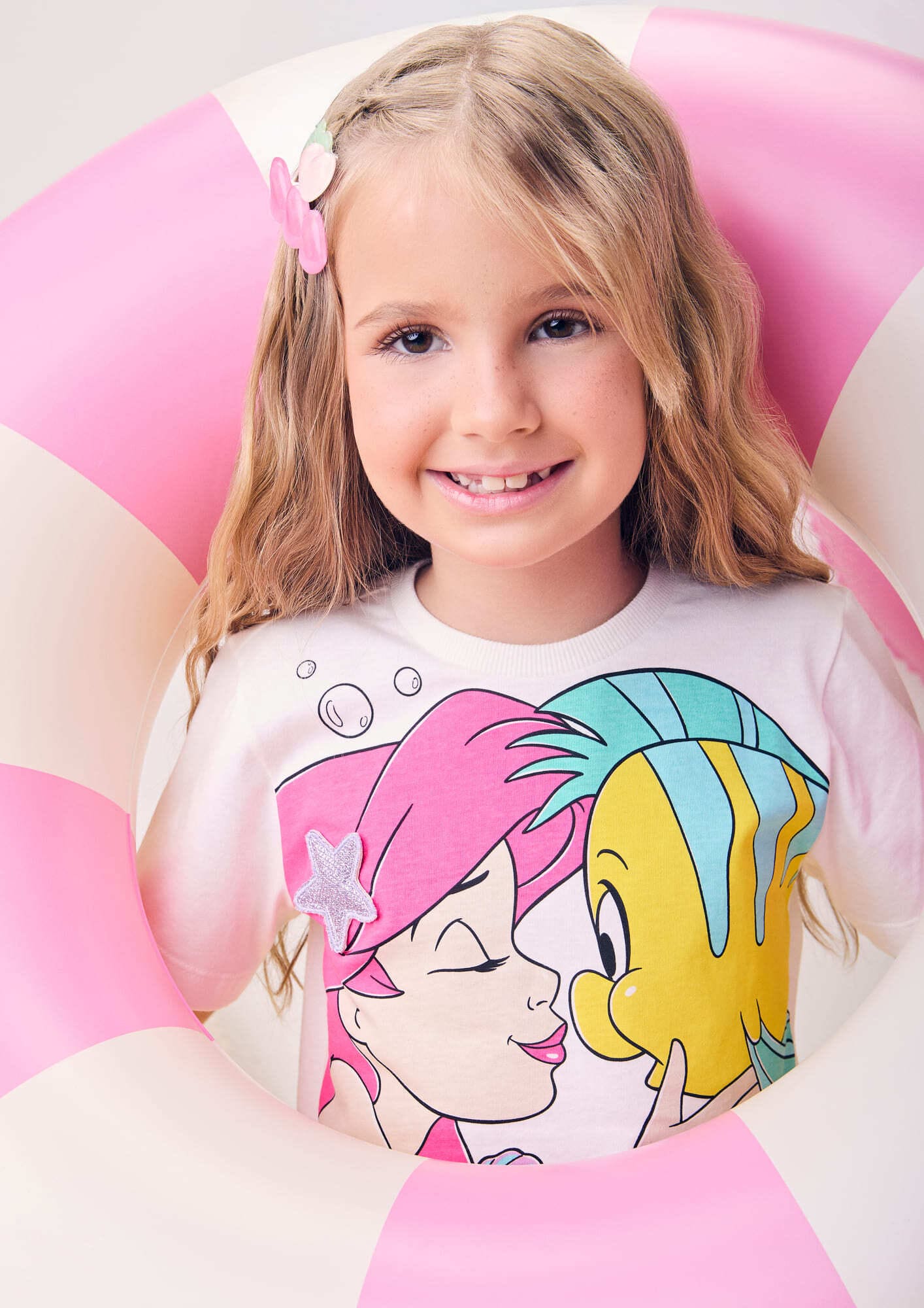 Blusa Infantil Momi Verão Branca Pequena Sereia Disney