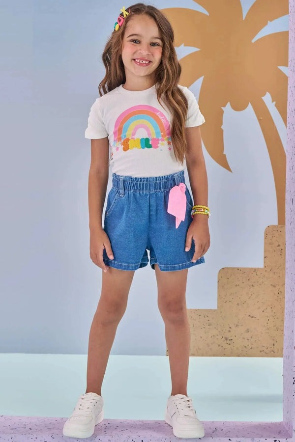 Blusa Infantil Kukiê Verão Branca Smile Arco-íris
