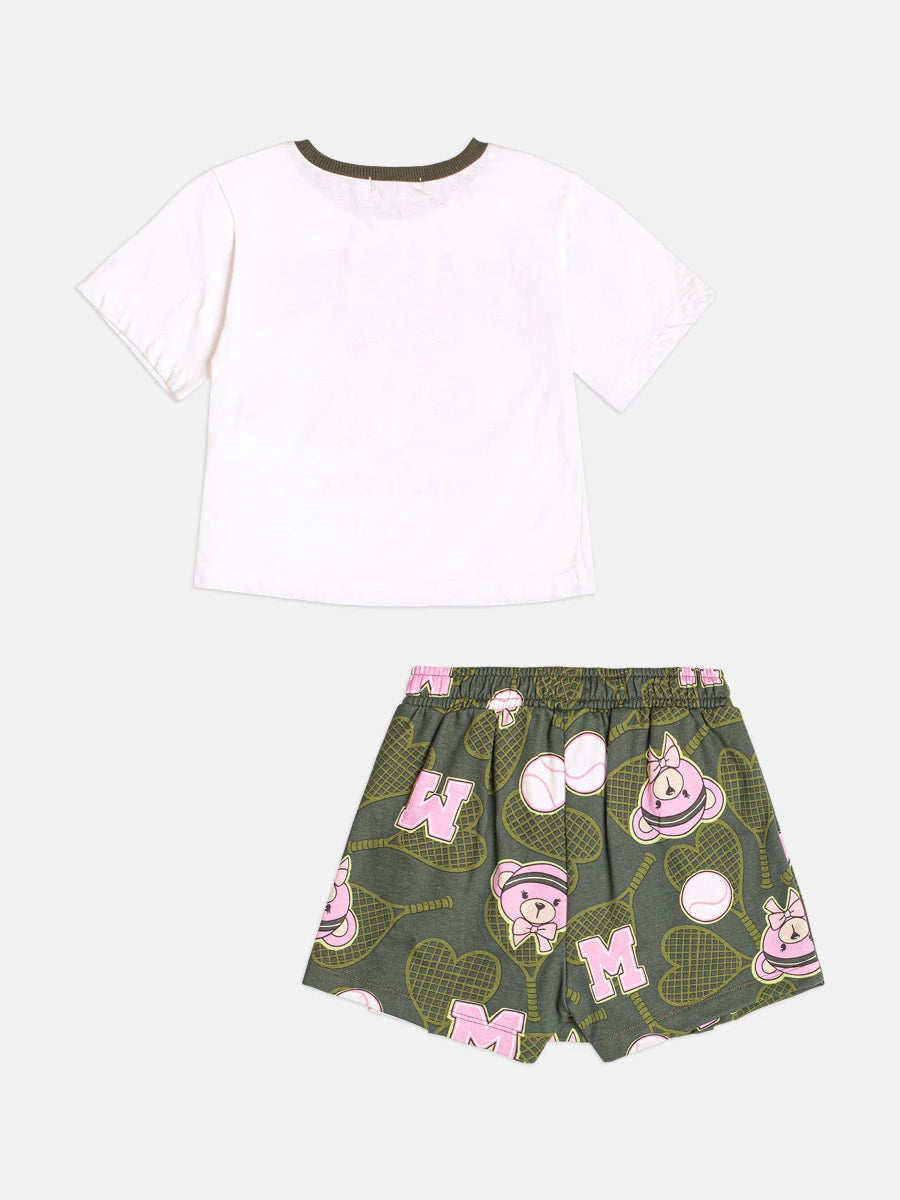 Conjunto Infantil Momi Inverno Shorts Saia Verde e Blusa Manga Curta Champion