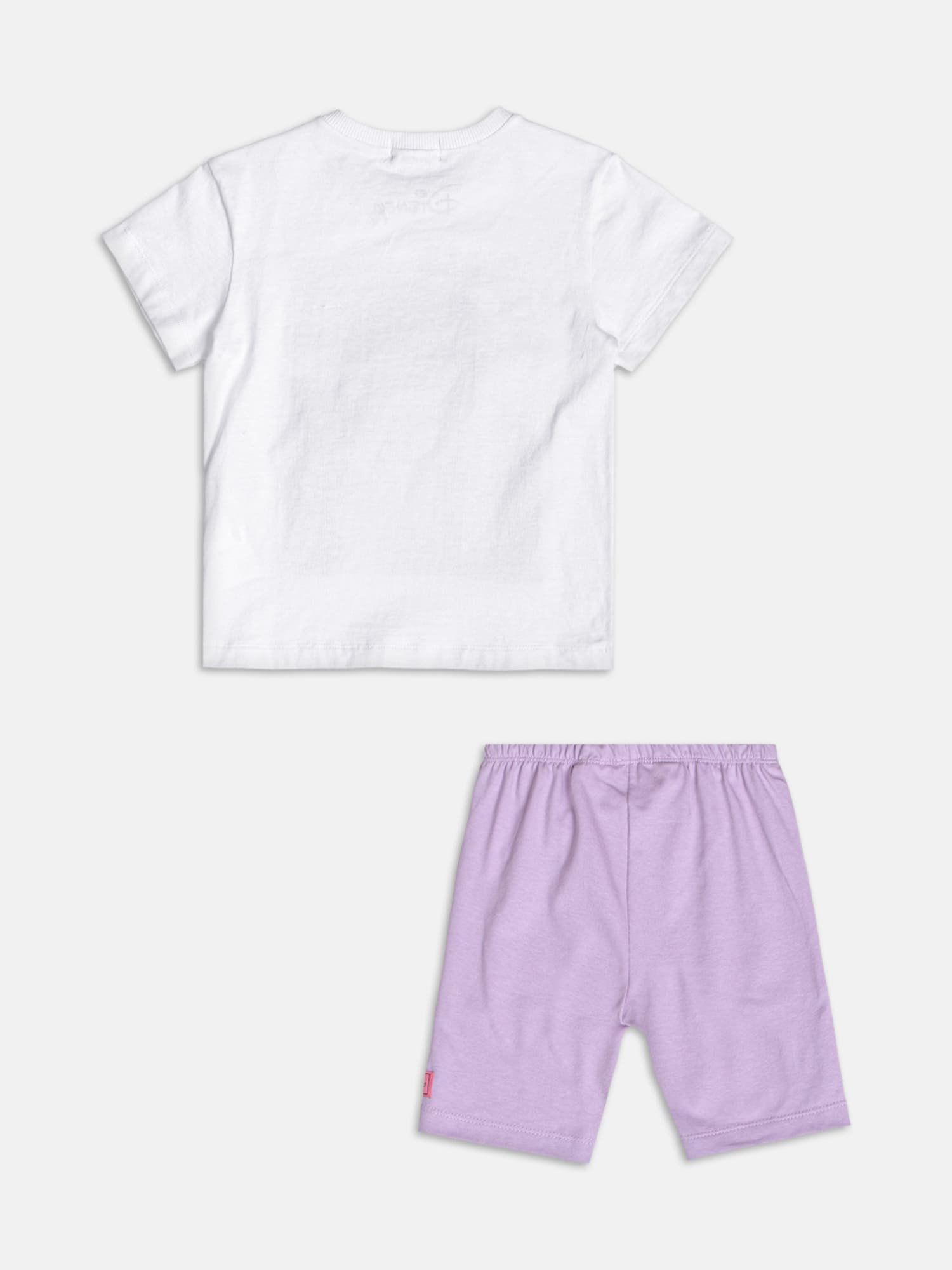 Conjunto Infantil Momi Verão com Shorts Ciclista Lilás e Blusa Branca Ariel Disney