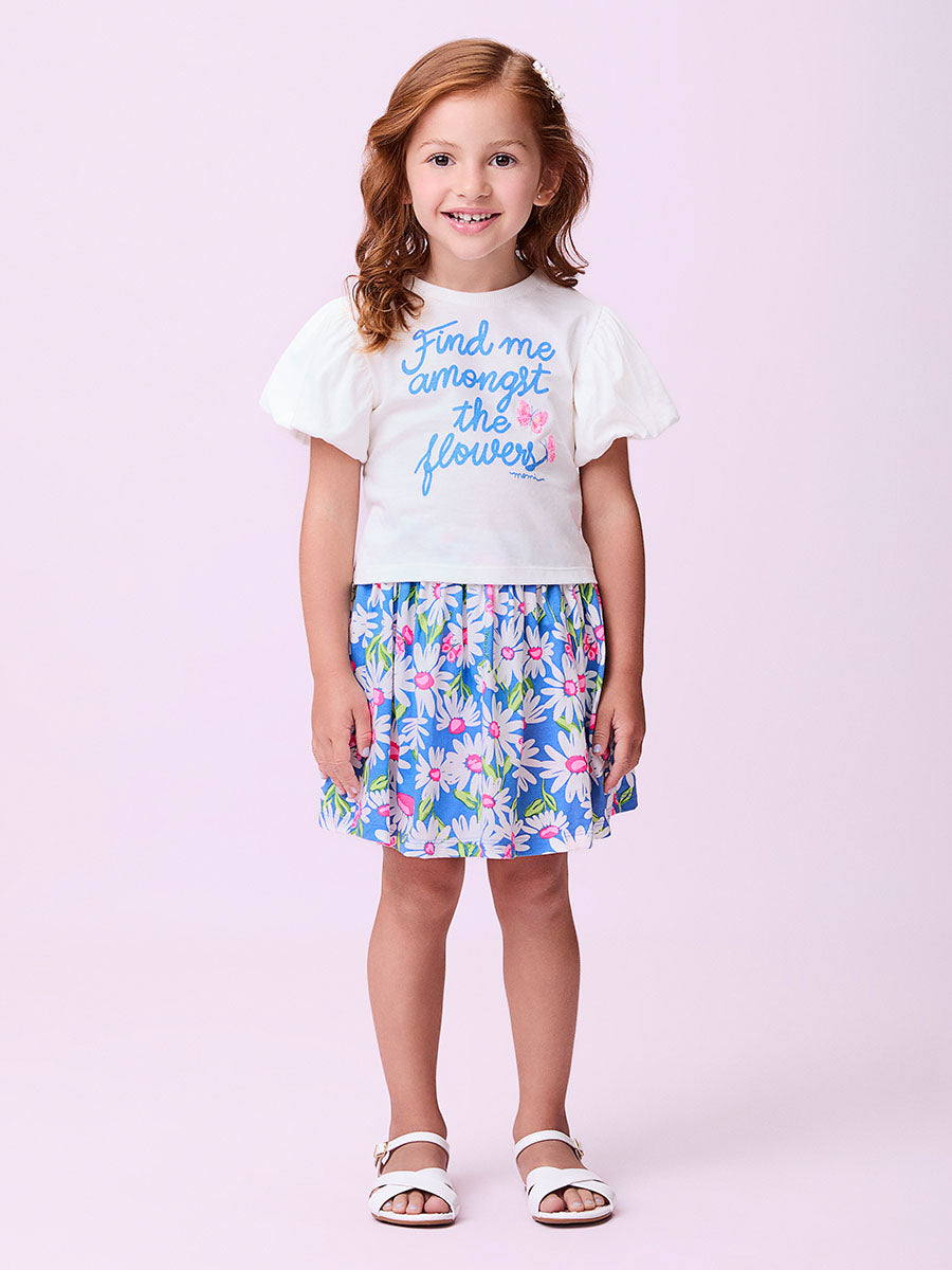 Conjunto Infantil Momi Verão Saia Floral e Blusa Flowers