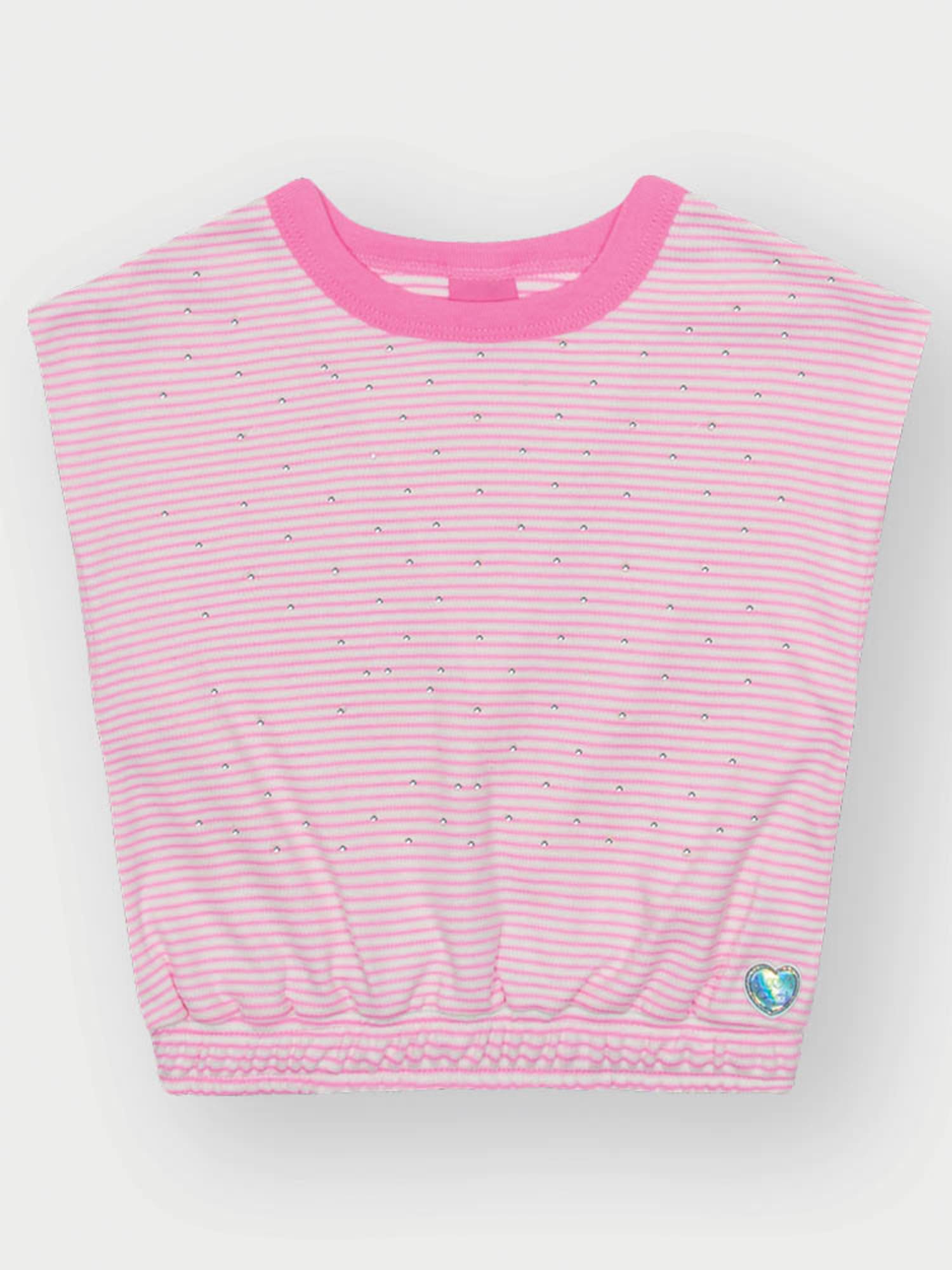Conjunto Infantil Cinti Verão com Saia e Blusa Rosa Listrada