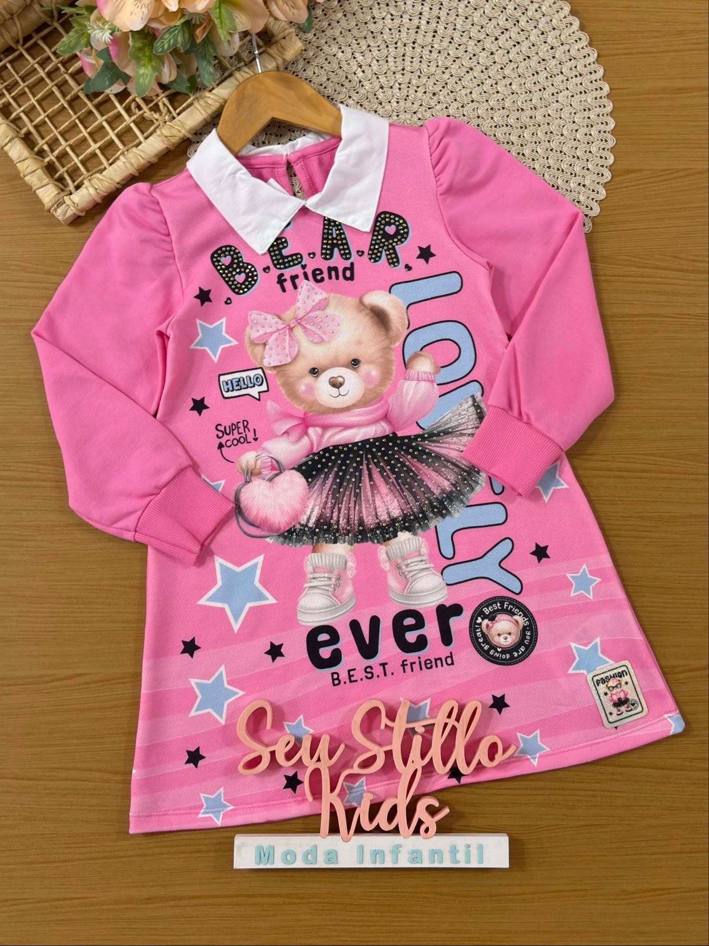 Vestido Infantil Cinti Inverno Rosa Ursinha Lovely