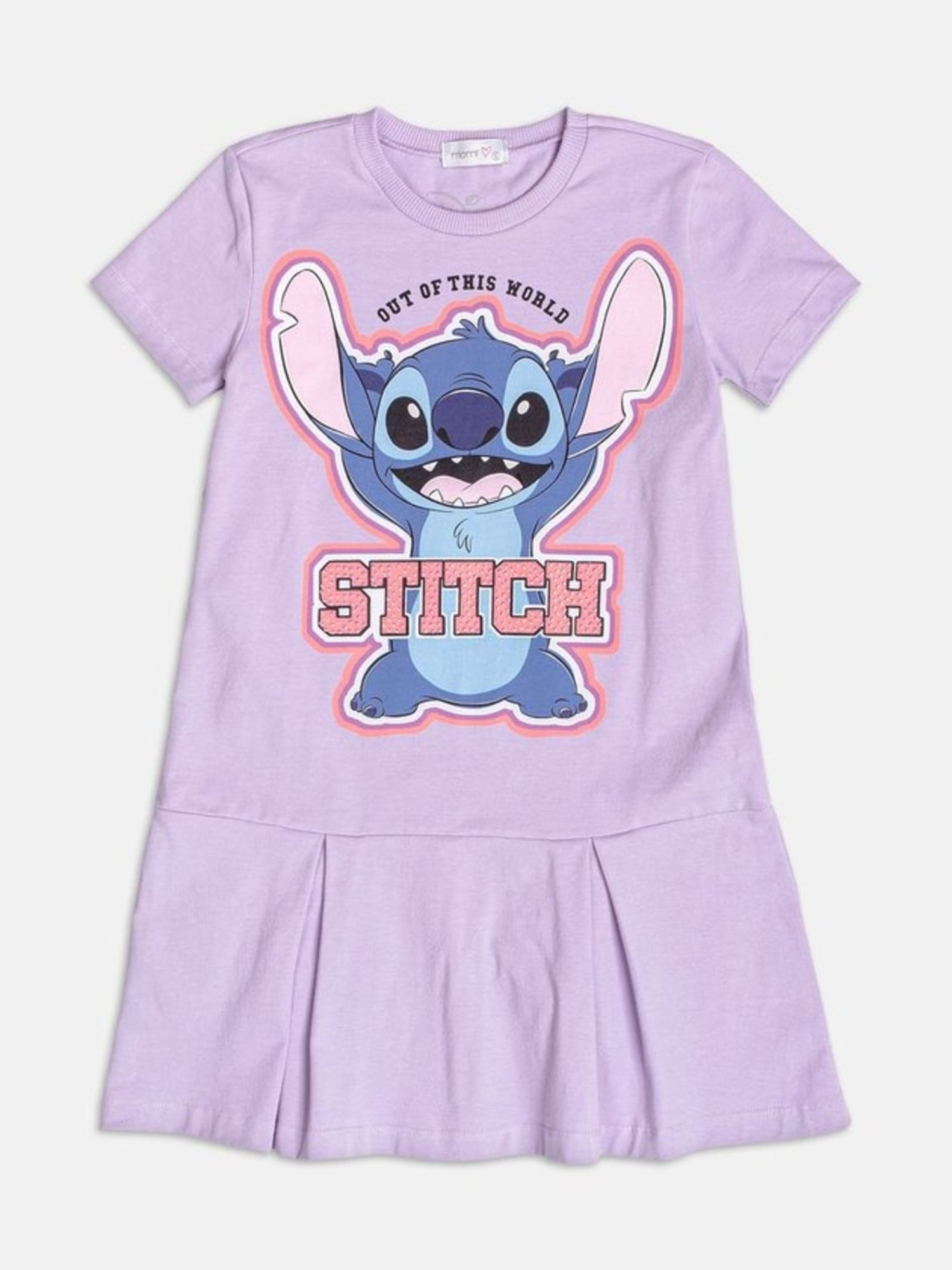 Vestido Infantil Momi Verão Lilás Stitch com Strass Disney