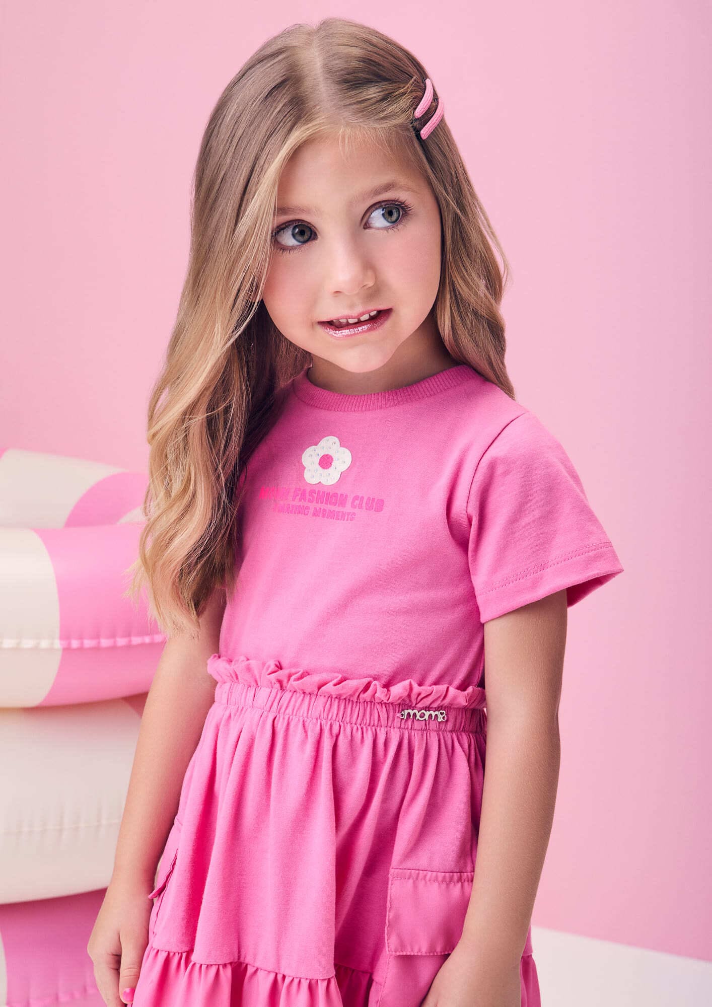 Vestido Infantil Momi Verão Rosa Florzinha com Strass
