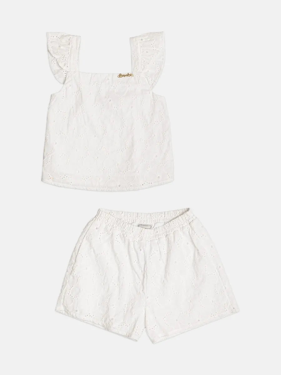 Conjunto Infantil Menina Bimbi Shorts e Blusa Branca em Laise